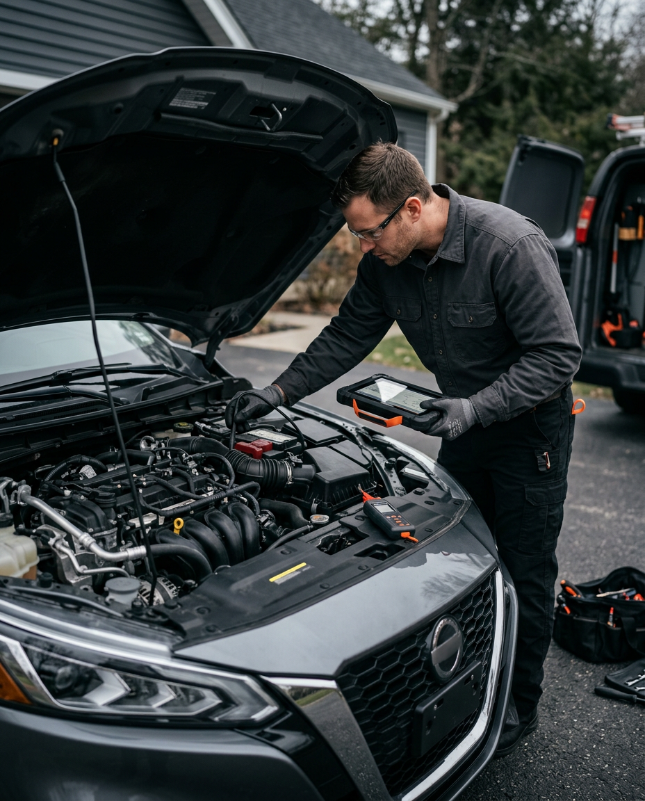 Mobile mechanic investigating a vehicle drivability concern